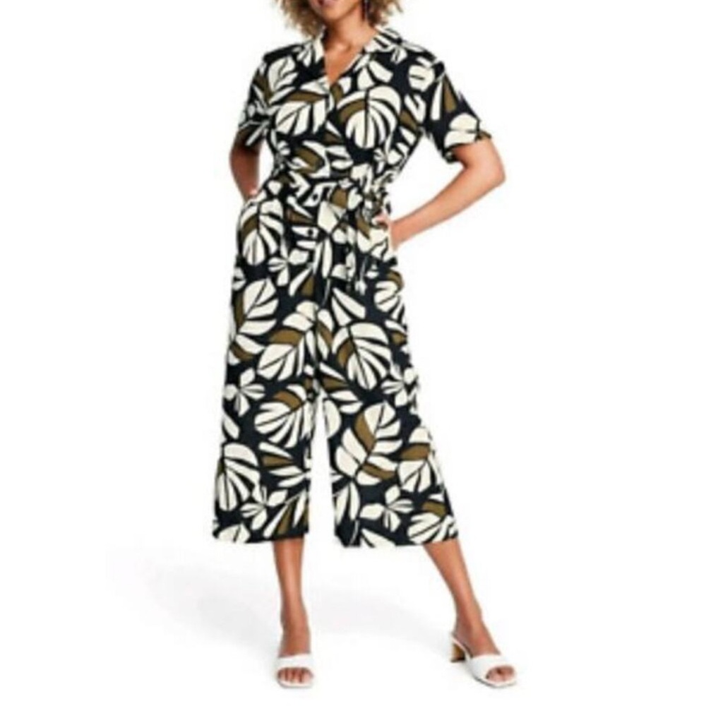 Tabitha Black and White Leaf Print Jumpsuit